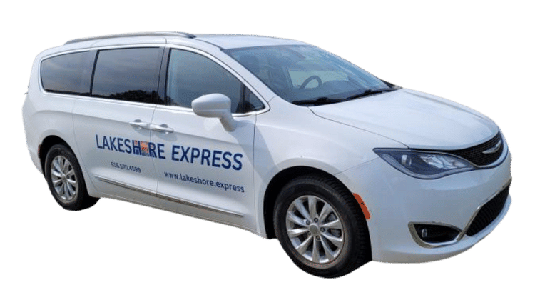 Lakeshore Express airport shuttle vehicle used for private transportation